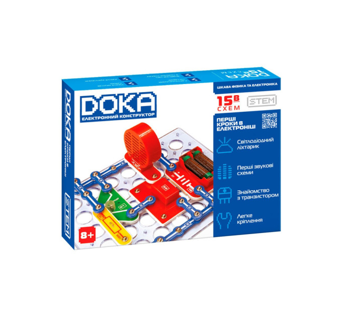Электронный конструктор "Первые шаги в электронике" DOKA D70710 набор В, 15 схем, звук и свет