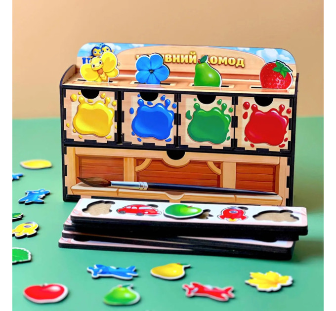 Деревянная настольная игра "Цвета" Ubumblebees (ПСД071) PSD071 сортер-комодик