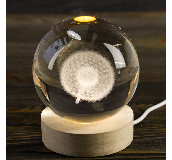 Ночник светильник 3D Хрустальный шар Д8 Одуванчик 13412