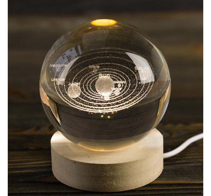 Ночник светильник 3D Хрустальный шар Д8 Космос Солнечная система 13411