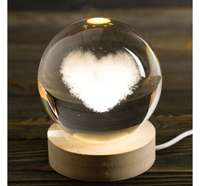 Ночник светильник 3D Хрустальный шар Д8 Сердце 13413