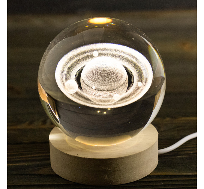 Ночник светильник 3D Хрустальный шар Д8 Космос Сатурн 13410