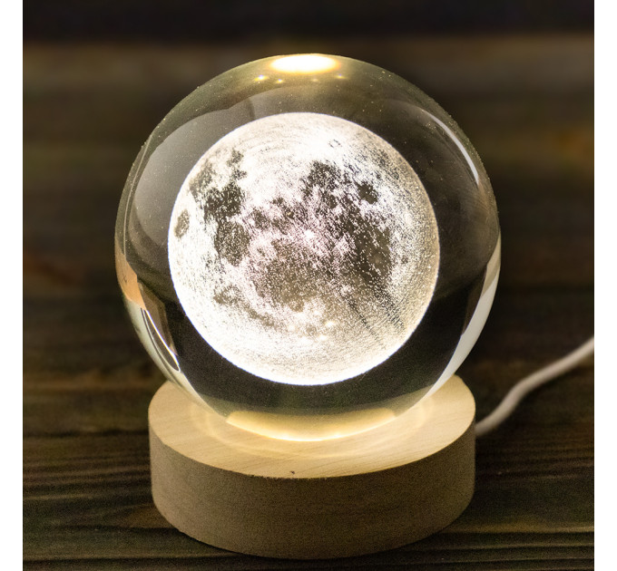 Ночник светильник 3D Хрустальный шар Д8 Космос Луна 13409