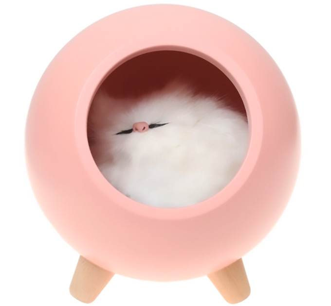 LED Ночник Спящий кот в домике (розовый)