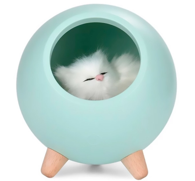 LED Нічник Сплячий кіт у будиночку (зелений)