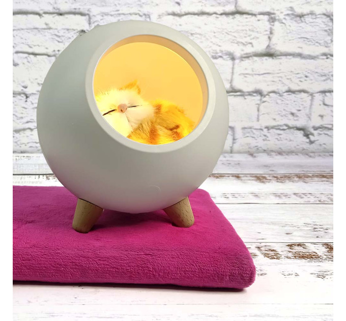 LED Нічник Сплячий кіт у будиночку (зелений)