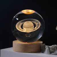 Ночник светильник 3D Хрустальный шар Д8 Космос Сатурн 13410