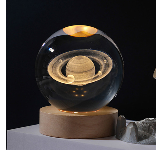 Ночник светильник 3D Хрустальный шар Д8 Космос Сатурн 13410