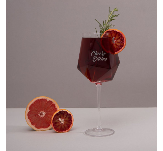 Бокал бриллиант "Cheers Bitches" на ножке, английский, Крафтовая коробка