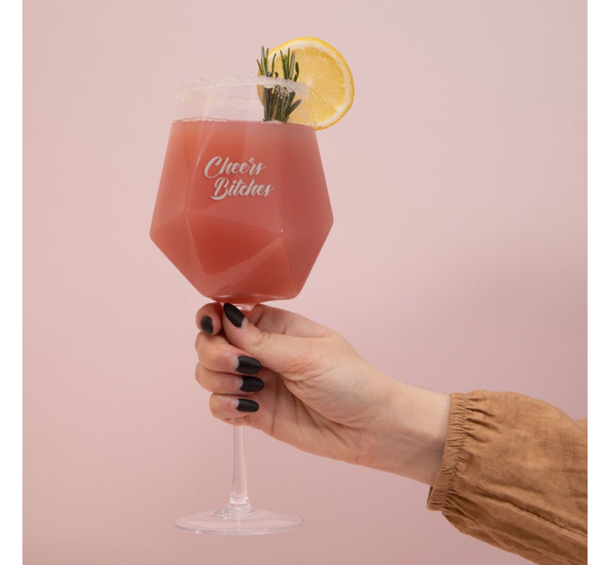 Бокал бриллиант "Cheers Bitches" на ножке, английский, Крафтовая коробка