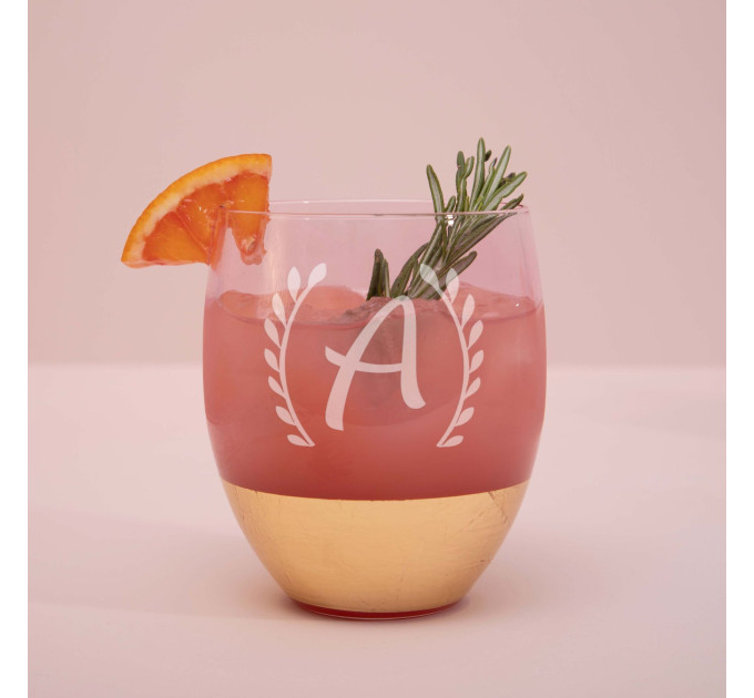 Бокал "Инициал" розовый с золотом персонализированный, Тубус из шпона