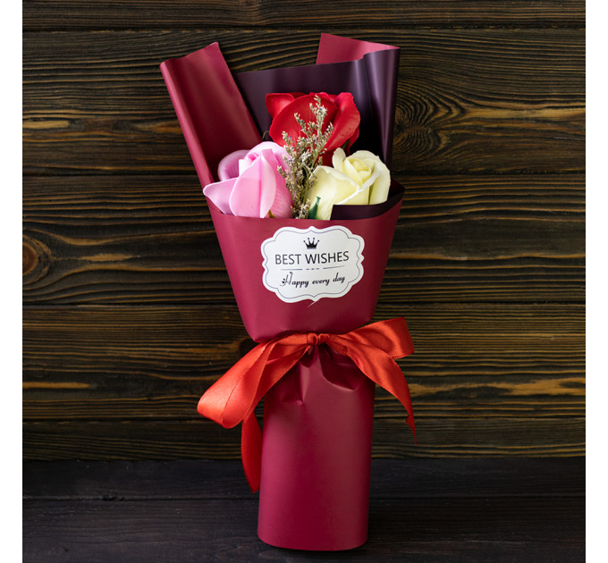 Букет роз из мыла BEST WISHES 12572 (красный с розовым)