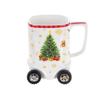 Чашка новогодняя подарочная на колесиках Елочка
