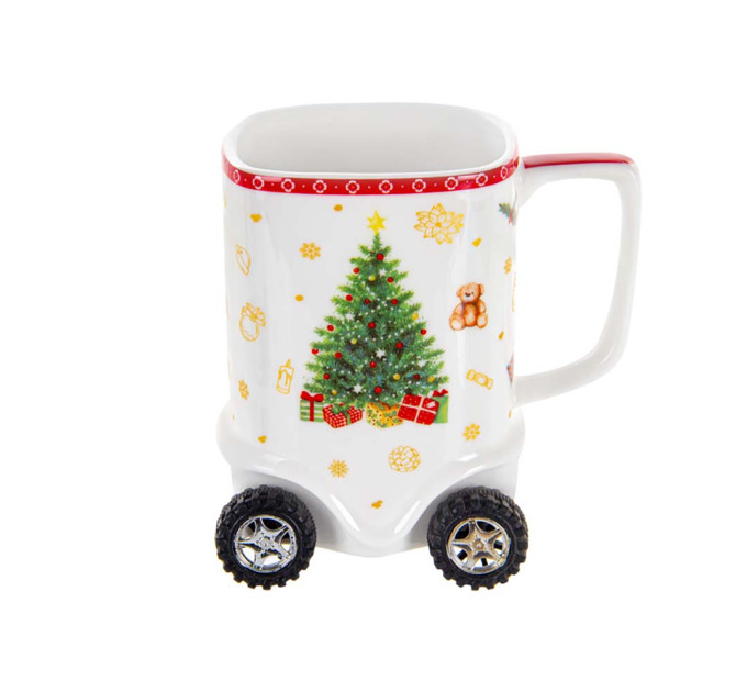 Чашка новогодняя подарочная на колесиках Елочка