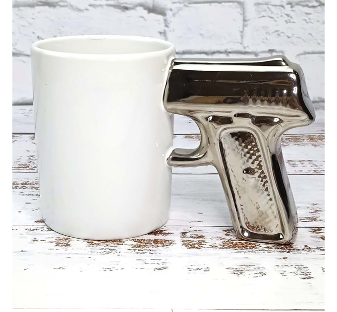 Чашка Пистолет (белая с серебром)