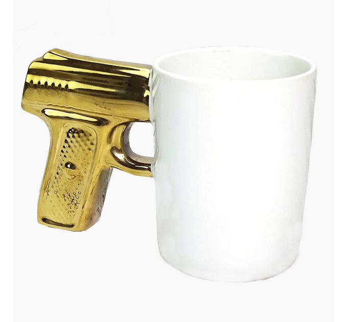 Чашка Пистолет (белая с золотом)