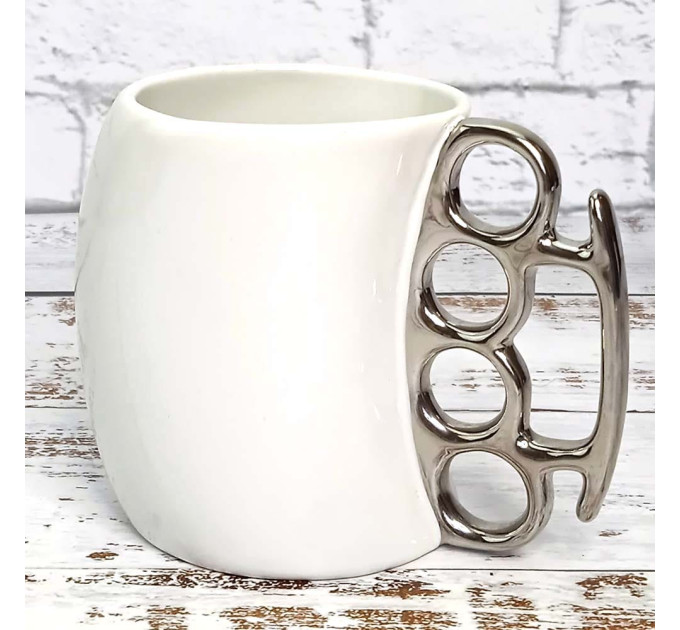 Чашка с кастетом выпуклая (белая с серебром)