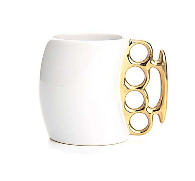 Чашка з кастетом опукла (біла із золотом)