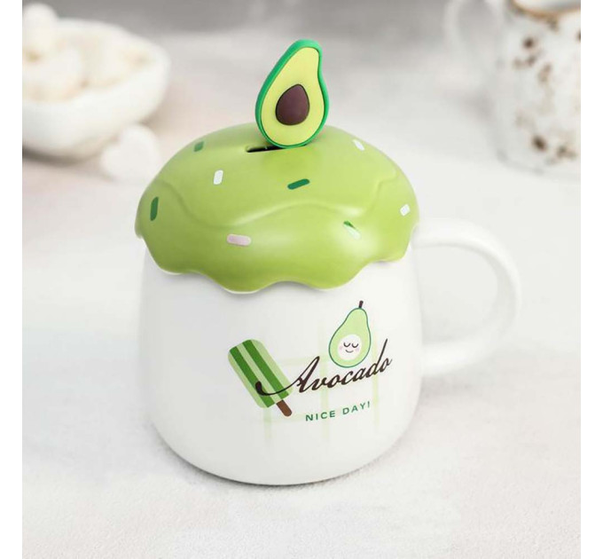 Чашка с крышкой и ложкой Авокадо