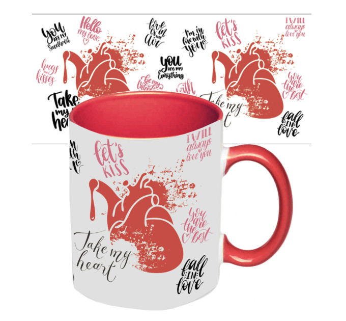 Чашка с принтом 64104 Возьми мое сердце англ. (красная)
