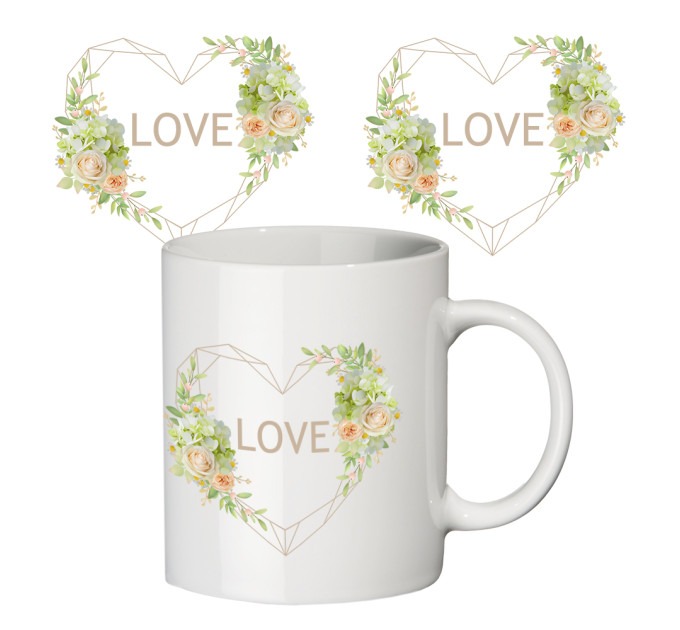 Чашка с принтом 64120 Сердце в цветах