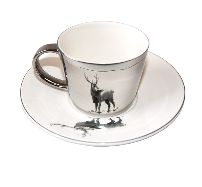 Чашка Дзеркальна із блюдцем Олень