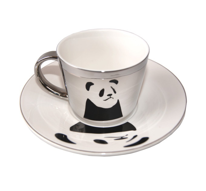 Чашка Зеркальная с блюдцем Панда