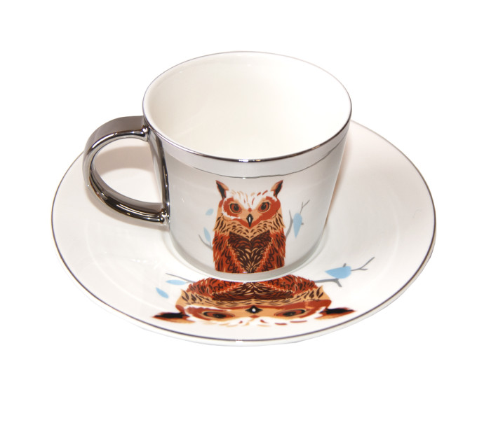 Чашка Дзеркальна із блюдцем Сова