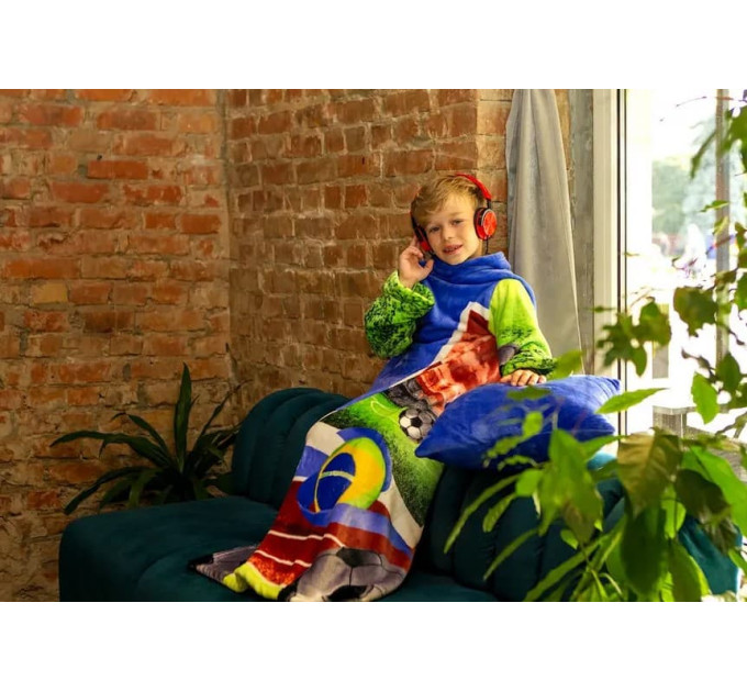 Детский плед с рукавами из микрофибры, 125х80 см (Футбол)