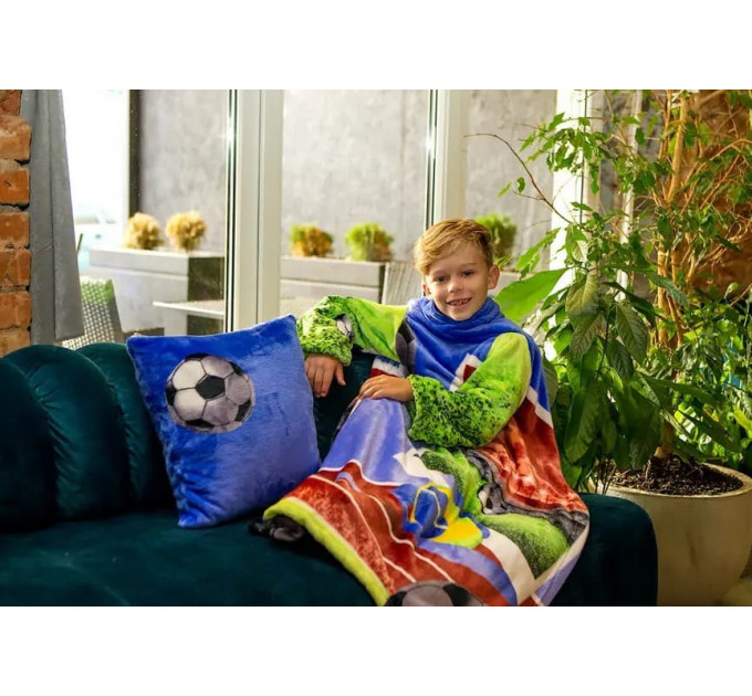 Детский плед с рукавами из микрофибры, 125х80 см (Футбол)