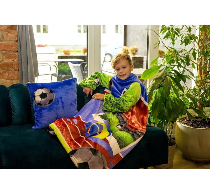 Детский плед с рукавами из микрофибры, 125х80 см (Футбол)