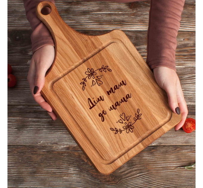 Доска разделочная "Дом там, где мама" с ручкой, украинская