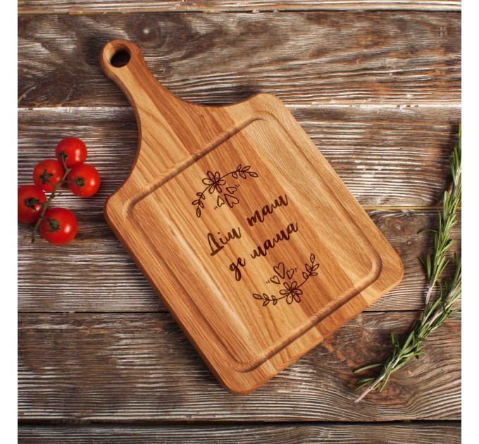 Доска разделочная "Дом там, где мама" с ручкой, украинская