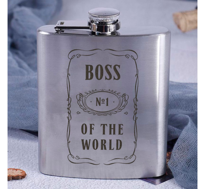 Фляга стальная "Boss №1 of the world", английский