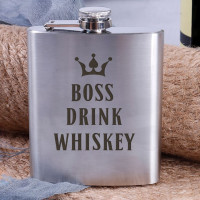 Фляга стальная "Boss drink whiskey", английский