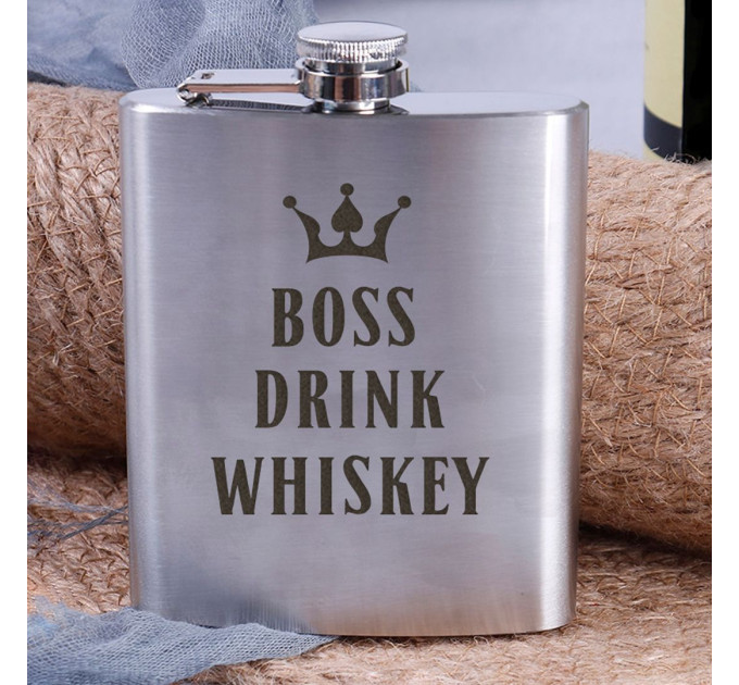 Фляга стальная "Boss drink whiskey", английский
