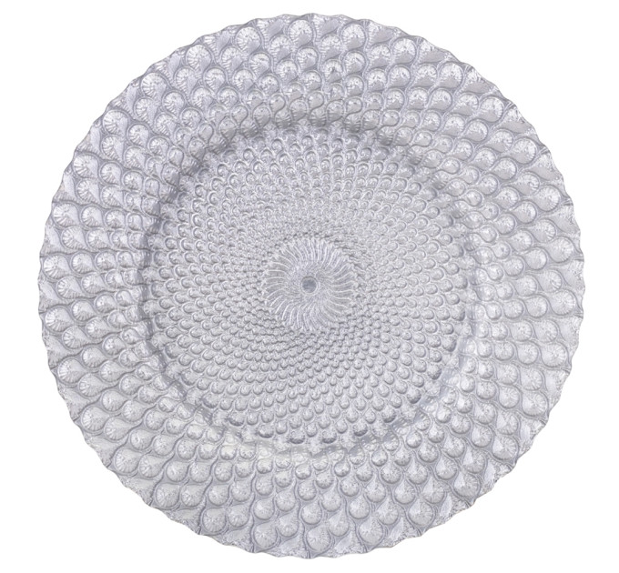 Тарелка "Павлин", серебряная, 33 см, (комплект 6 шт) (9158-002)