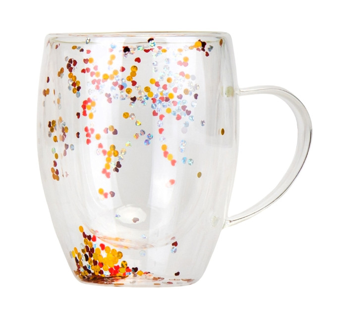 Стакан с двойными стенками и ручкой "Блестки", 300 мл * Рандомный выбор дизайна (9095-007)