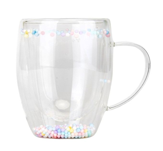 Стакан с двойными стенками и ручкой "Блестки", 300 мл * Рандомный выбор дизайна (9095-007)