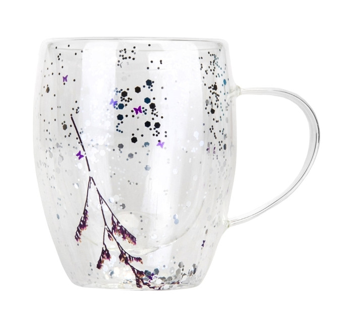 Стакан с двойными стенками и ручкой "Блестки", 300 мл * Рандомный выбор дизайна (9095-007)