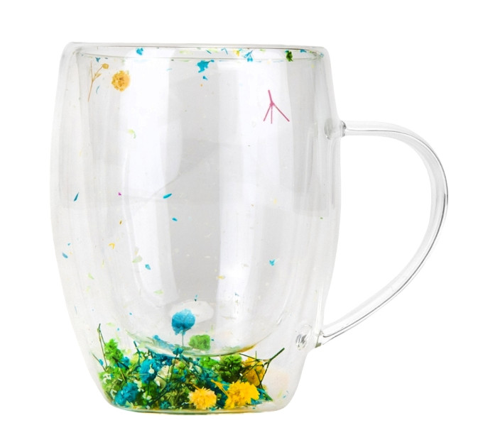 Склянка з подвійними стінками та ручкою "Сухоцвіти", 300 мл * Рандомний вибір дизайну (9095-006)
