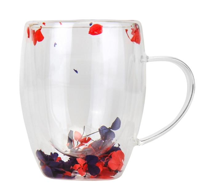 Склянка з подвійними стінками та ручкою "Сухоцвіти", 300 мл * Рандомний вибір дизайну (9095-006)
