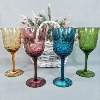 Бокал с узором оливковый, (комплект 6 шт) (001HH/green)