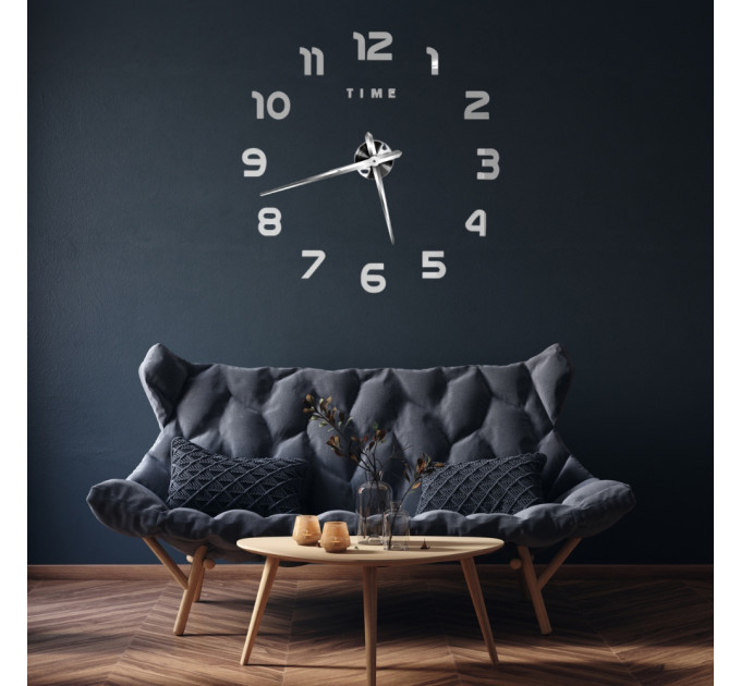 3D часы настенные, серебряные (40-120 см) (9020-002)