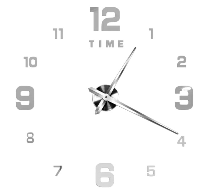 3D часы настенные, серебряные (40-120 см) (9020-004)