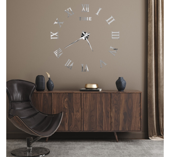 3D годинник настінний, срібний (40-120 см) (9020-008)