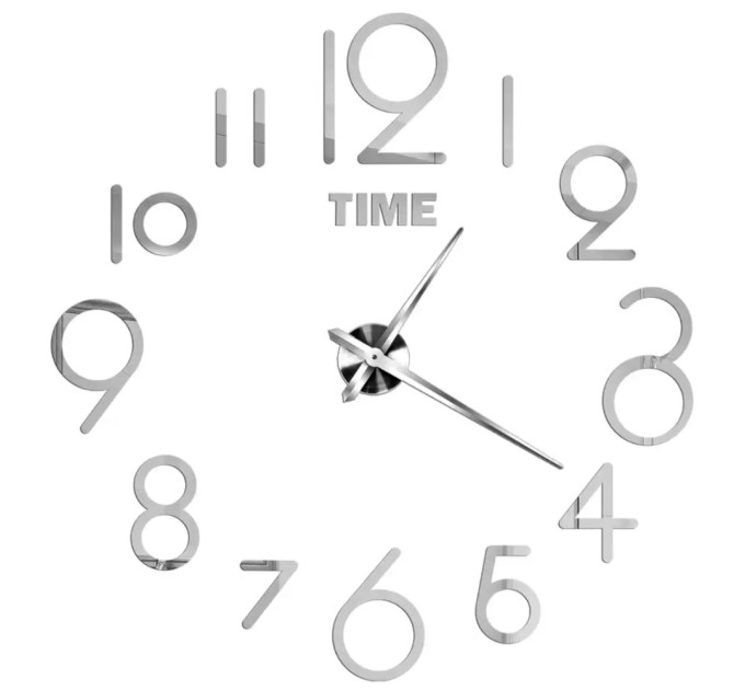 3D часы настенные, серебряные (40-120 см) (9020-012)
