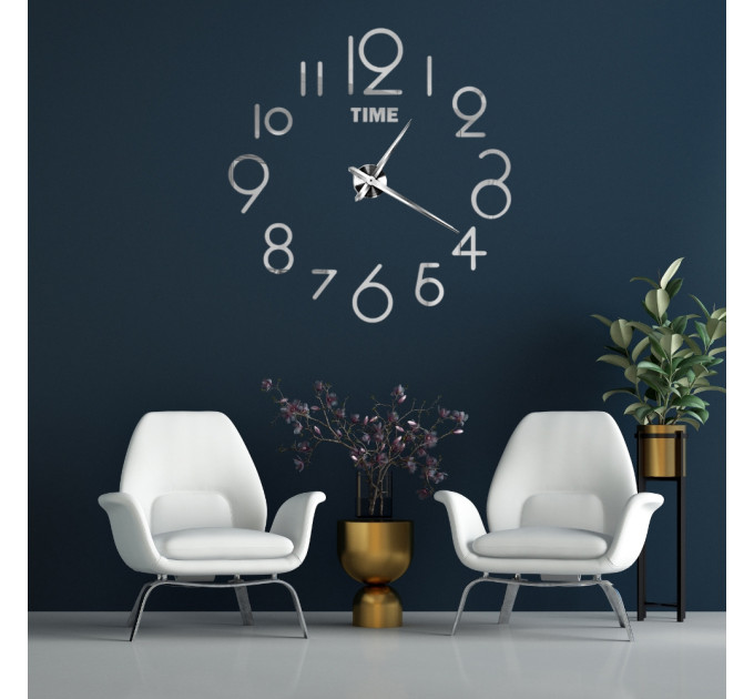 3D часы настенные, серебряные (40-120 см) (9020-012)