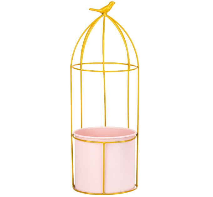 Подсвечник-ваза "Золотая птичка", розовая, 41 см (8915-007)
