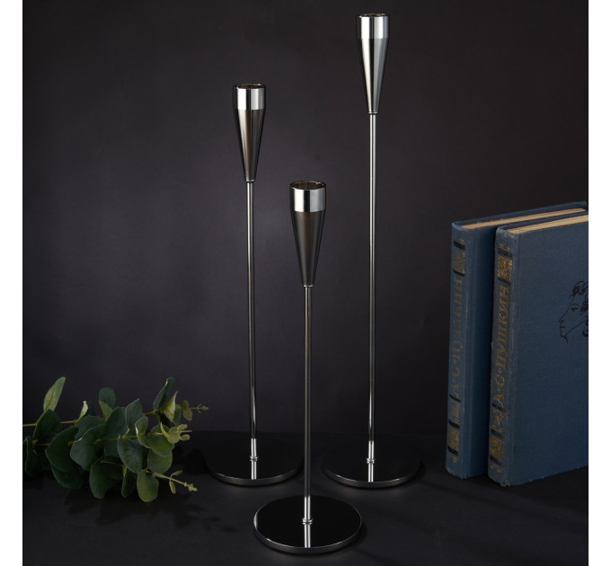 Набор из 3 подсвечников "Ореол", серебряный, 32*27*22 см (9137-007)